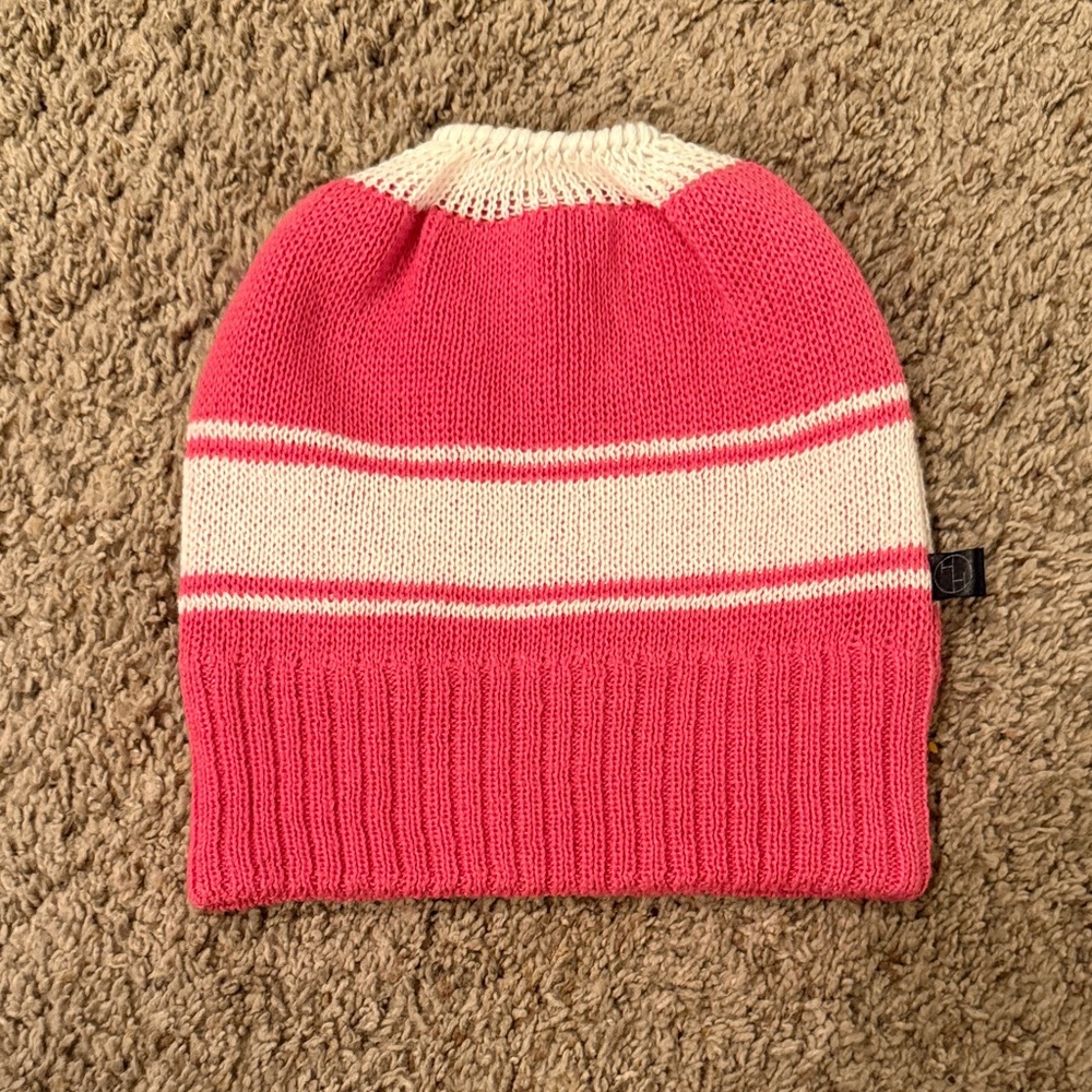 Kids Pink and Cream Striped Beanie